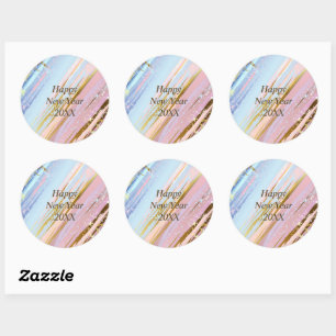 Abstract Pink Blue Gold Happy New Year 20xx   Classic Round Sticker