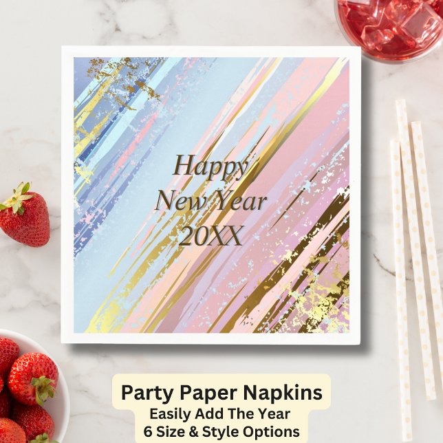 Abstract Pink Blue Gold Happy New Year 20xx Napkin (Creator Uploaded)