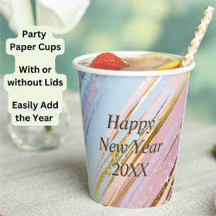 Abstract Pink Blue Gold Happy New Year 20xx Paper Cups