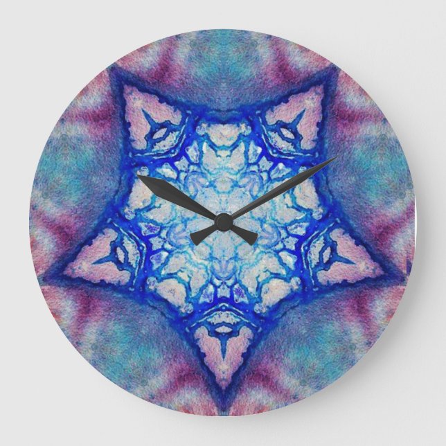 ABSTRACT PINK BLUE STAR LARGE CLOCK (Front)