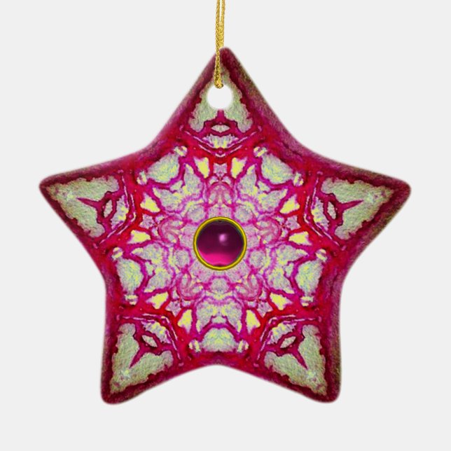 ABSTRACT PINK BLUE STAR WITH FUCHSIA GEM STONE CERAMIC TREE DECORATION (Front)