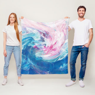 Abstract Pink Blue Swirling Art Paint Fleece Blanket