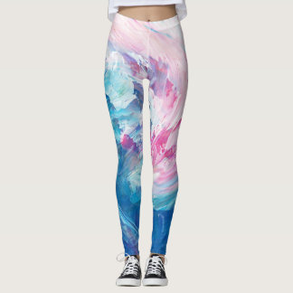 Abstract Pink Blue Swirling Art Paint Leggings