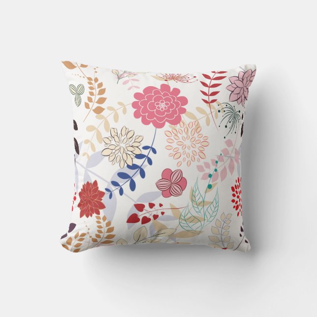 Abstract Pink Blue Tan Floral Throw Pillow (Front)