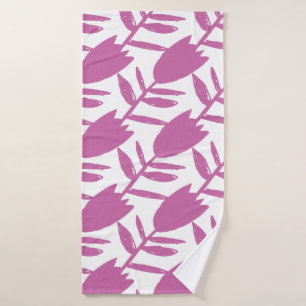 Abstract pink bluebell flowers seamless pattern on bath towel
