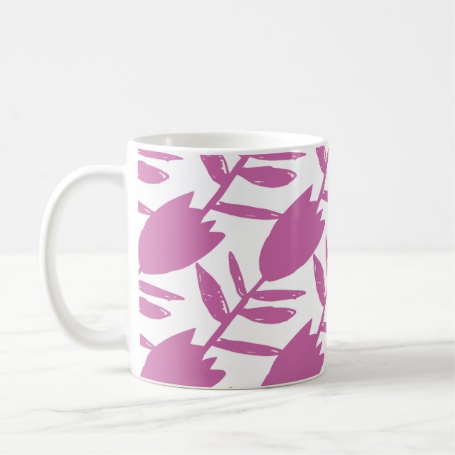 Abstract pink bluebell flowers seamless pattern on coffee mug (Left)