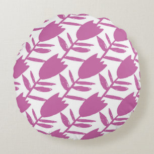 Abstract pink bluebell flowers seamless pattern on round cushion