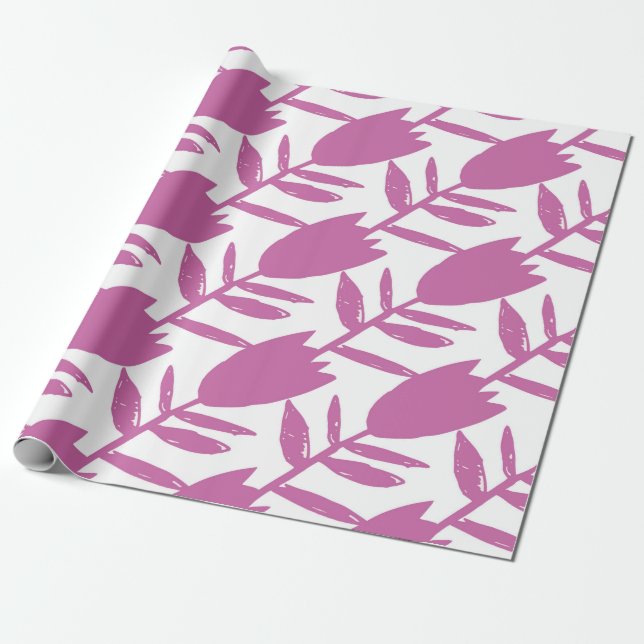 Abstract pink bluebell flowers seamless pattern on wrapping paper (Unrolled)