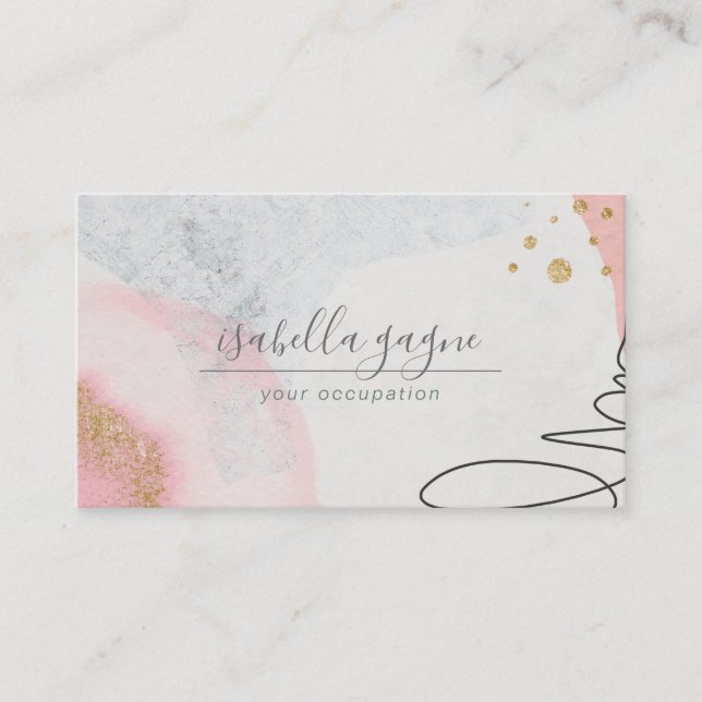 Abstract Pink Blush Gold Glitter Watercolor Shapes Business Card (Front)