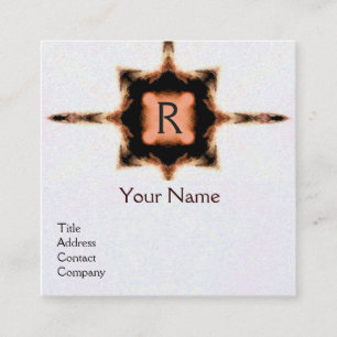 ABSTRACT PINK BROWN SQUARE MONOGRAM White Pearl Business Card