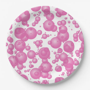 Abstract Pink Bubbles Paper Plates