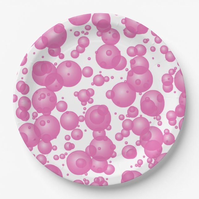 Abstract Pink Bubbles Paper Plates (Front)