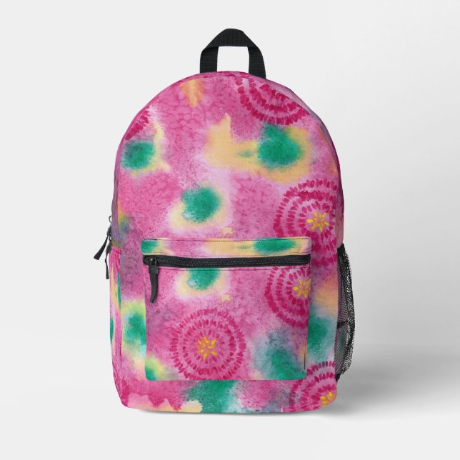 Abstract Pink Circles Green Yellow Sphere Backpack (Front)