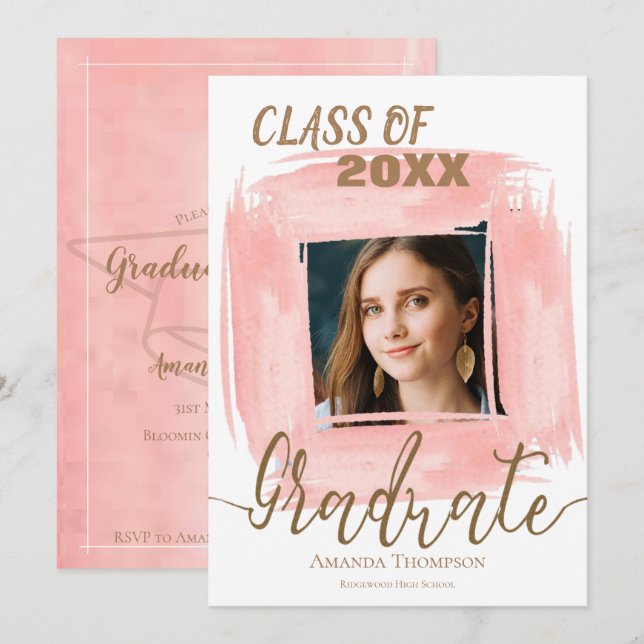 Abstract Pink Class Of 2025 Photo Graduation Invitation (Front/Back)