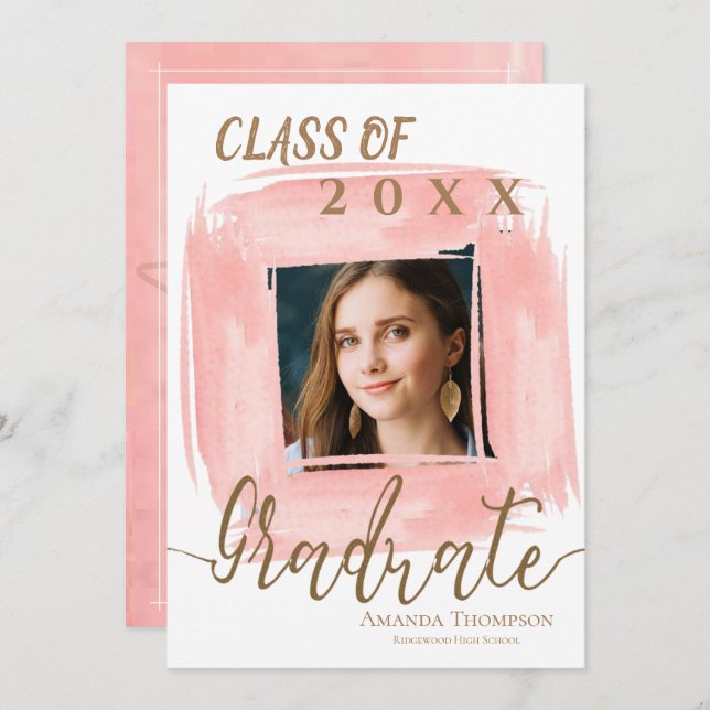 Abstract Pink Class Of 2025 Photo Graduation Party Invitation (Front/Back)