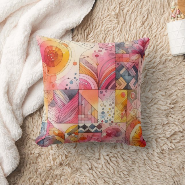 Abstract Pink Colorful Geometric Design Cushion (Blanket)