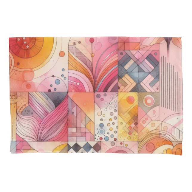 Abstract Pink Colorful Geometric Design Pillowcase (Front)