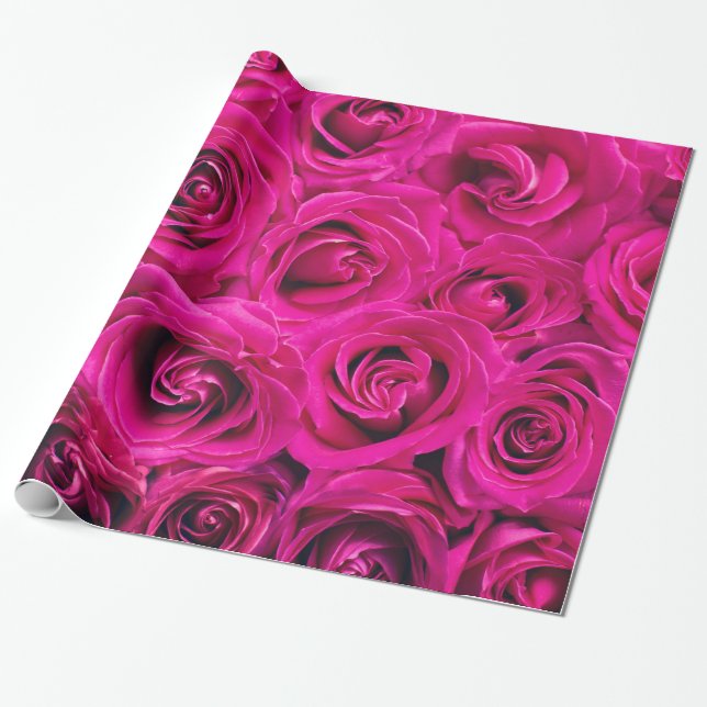 Abstract Pink Colour Roses Garden Elegant Floral Wrapping Paper (Unrolled)