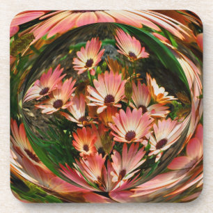 Abstract Pink Daisies Floral Cork Coaster Set