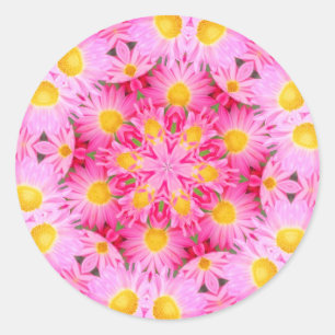 Abstract Pink Daisy Flowers  Classic Round Sticker