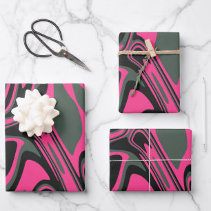 Abstract Pink, dark green, & Black Swirl Art Wrapping Paper Sheet