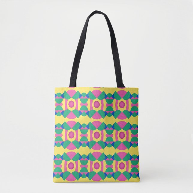 Abstract Pink Dot Pattern on Yellow Background Tote Bag (Front)