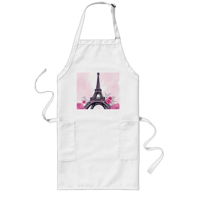 Abstract Pink Eiffel Tower Art Long Apron (Front)