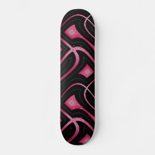 Abstract Pink Faux Leather and Black Design Skateboard