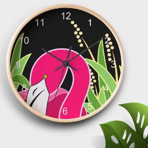 Abstract Pink Flamingo Round Clock