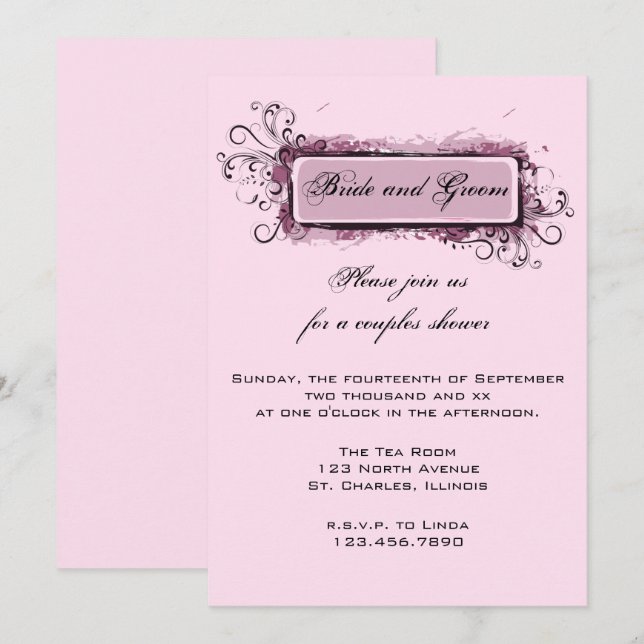 Abstract Pink Floral Couples Wedding Shower Invite (Front/Back)