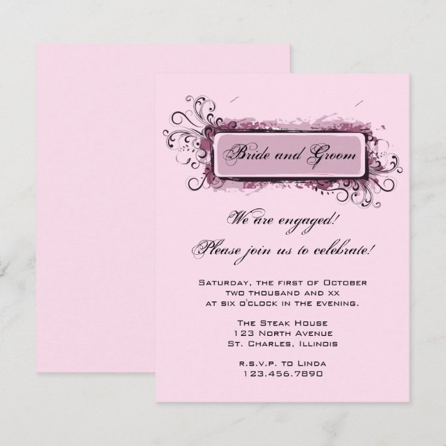 Abstract Pink Floral Engagement Party Invitation (Front/Back)