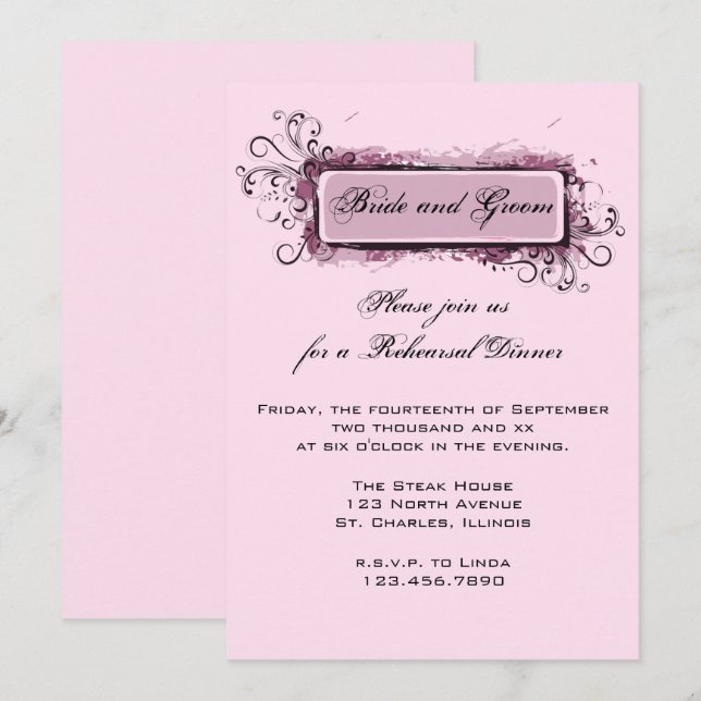 Abstract Pink Floral Rehearsal Dinner Invitation (Front/Back)