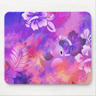 Abstract Pink Flowers and Bird Art Mouse Mat