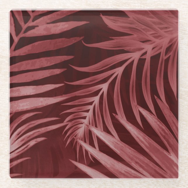 Abstract pink flowers, black floral frame. glass coaster (Front)