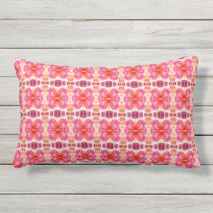 Abstract Pink Flowers Outdoor Lumbar Pillow