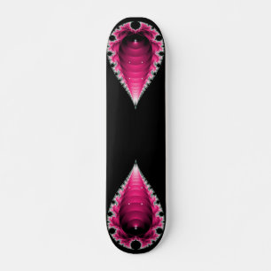 Abstract Pink Fractal on Black Skateboard Deck