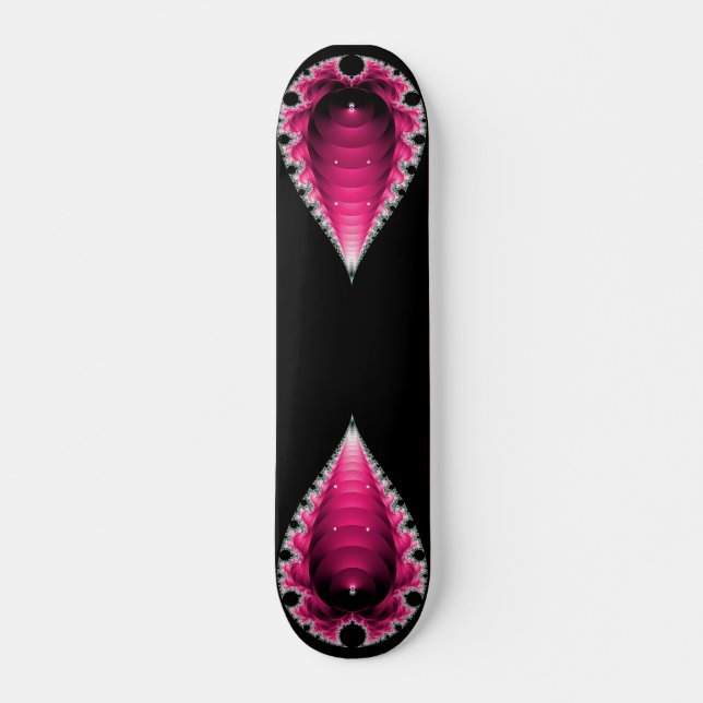 Abstract Pink Fractal on Black Skateboard Deck (Front)