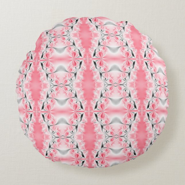 Abstract Pink Fractal Pattern Round Cushion (Front)