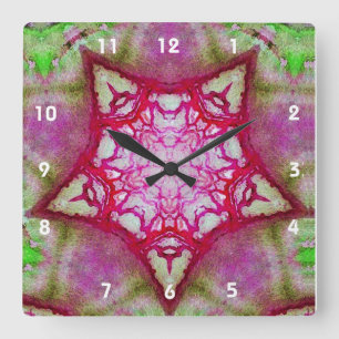 ABSTRACT PINK FUCHSIA STAR SQUARE WALL CLOCK