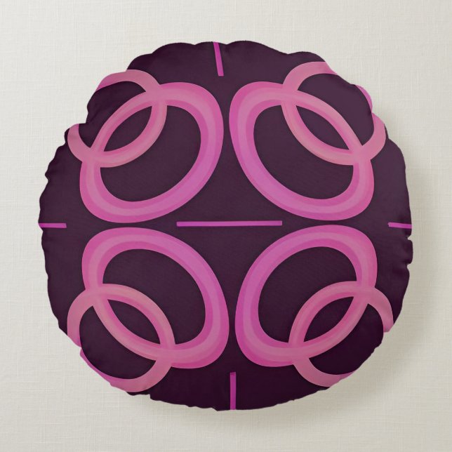 Abstract Pink Geometric Circle Pattern Round Cushion (Front)