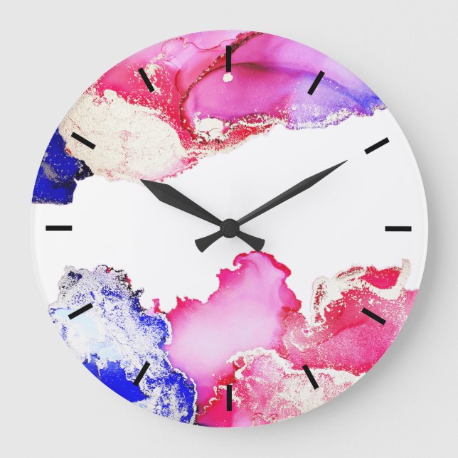Abstract Pink Gold Blue Acrylic Wall Clock (Front)