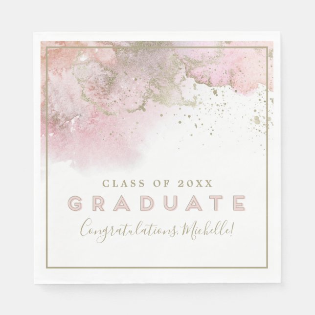 Abstract Pink & Gold Graduate Paper Napkin (Front)