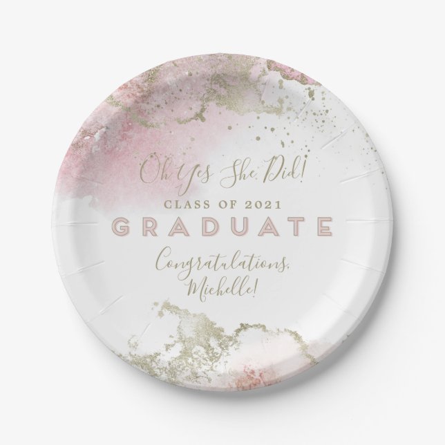 Abstract Pink & Gold Graduation Party Paper Plate (Front)