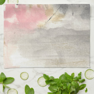 Abstract Pink Gold Grey Modern Art Tea Towel