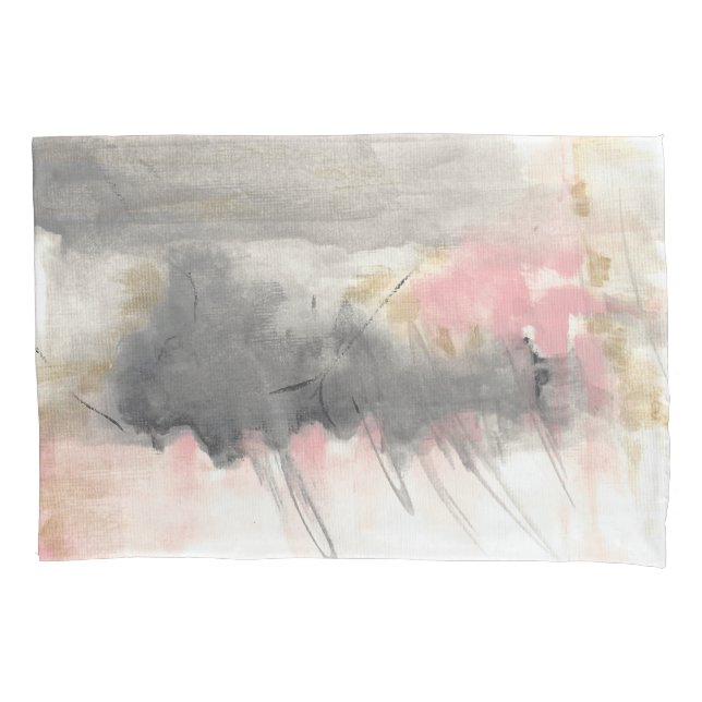 Abstract Pink Gold Grey Modern Painted Art Pillowcase (Front)