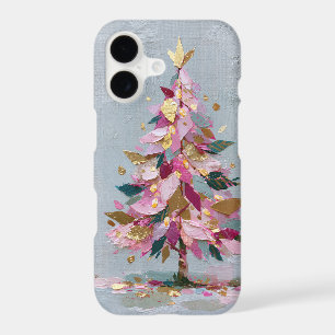 Abstract Pink & Gold Impasto Christmas Tree