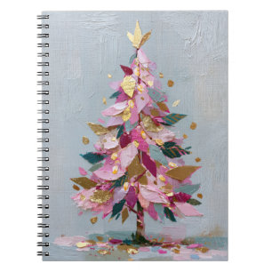 Abstract Pink & Gold Impasto Christmas Tree Notebook
