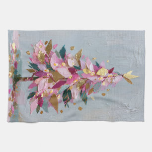Abstract Pink & Gold Impasto Christmas Tree Tea Towel