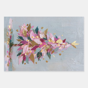 Abstract Pink & Gold Impasto Christmas Tree Wrapping Paper Sheet