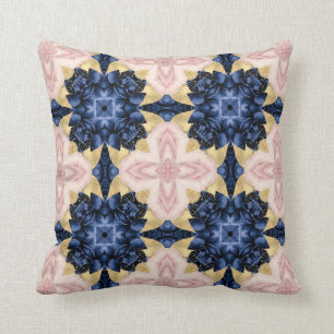 Abstract Pink Gold Navy Floral Graphic Pattern Cushion
